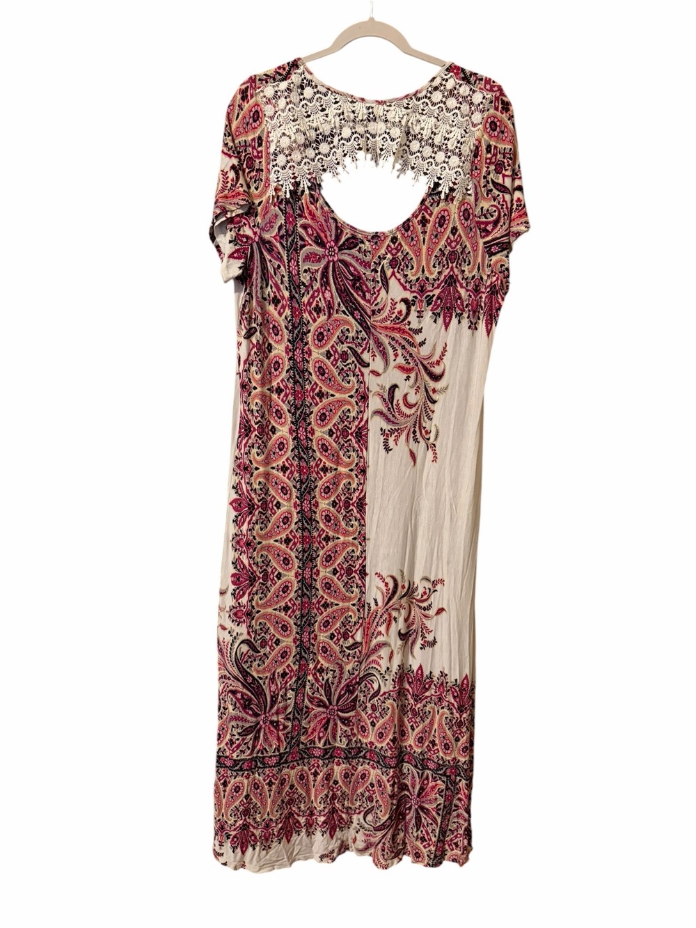 🛫 ONE WORLD Cream Maxi Dress with Pink Paisley Print size 3X - Picture 4 of 6